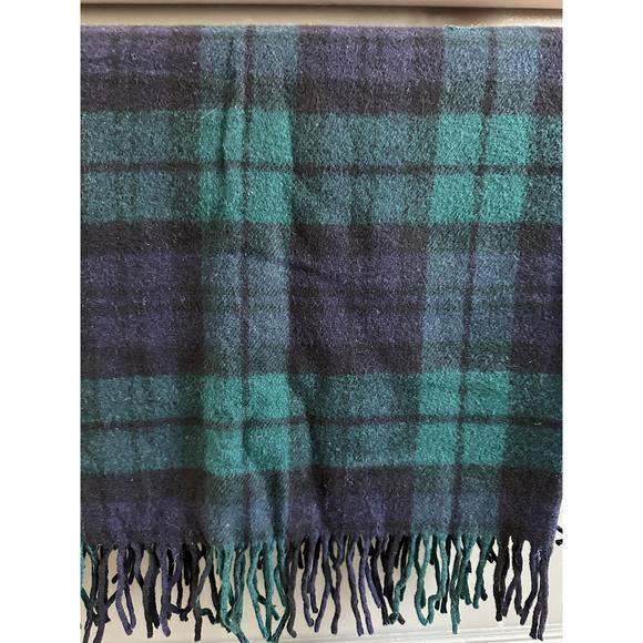 Vintage Pendleton Wool Throw Blanket Plaid 52x72” fringed dark blue green - Picture 9 of 12
